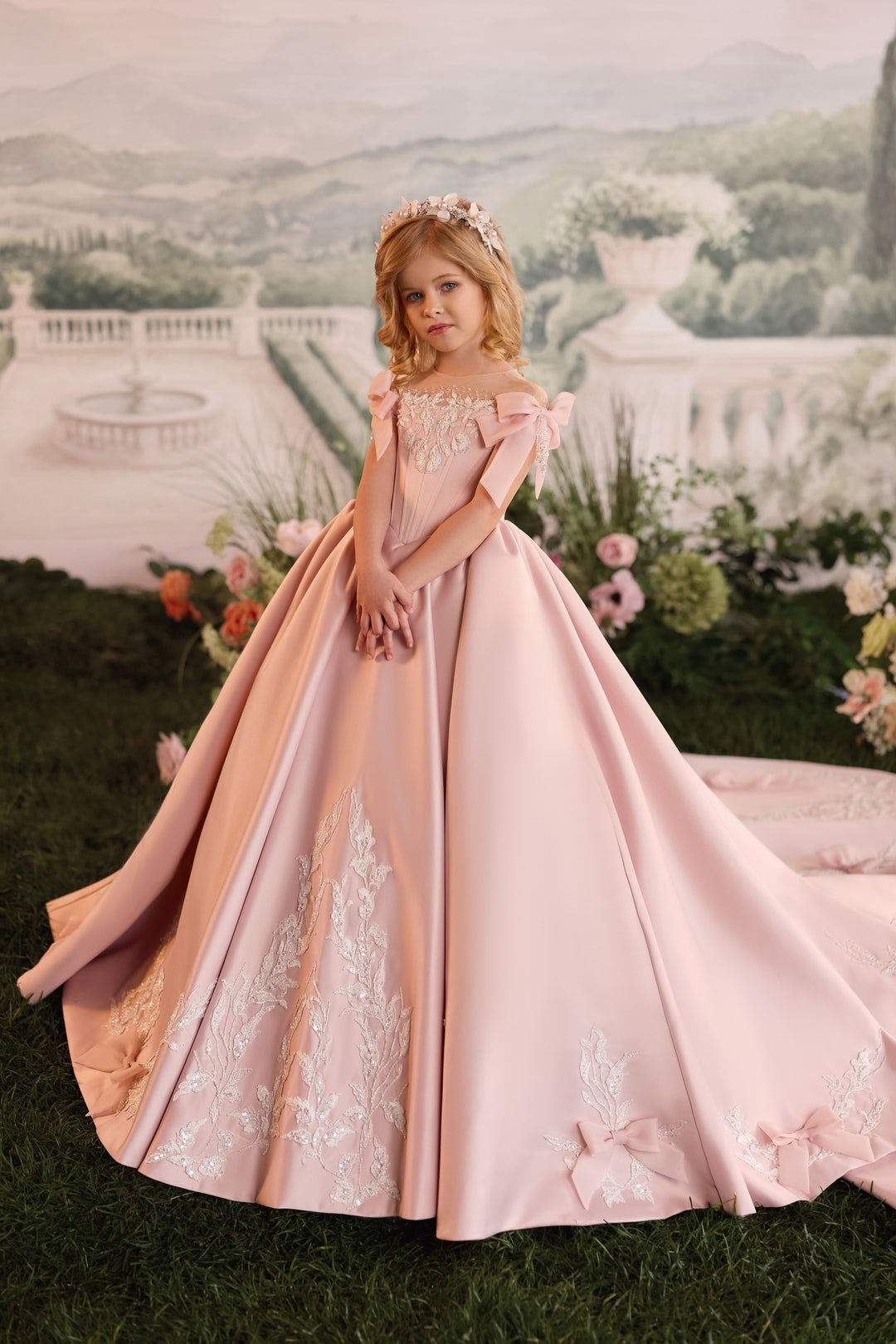 Pentelei 3906 Beaded Bow Corset Kids Ball Gown
