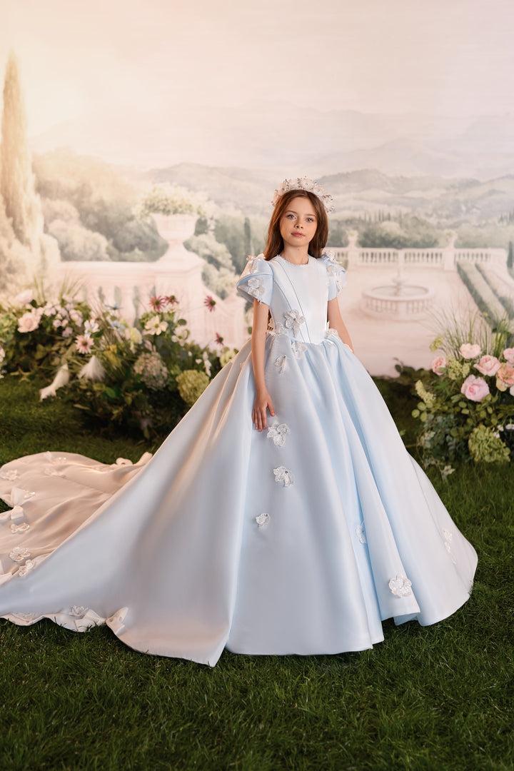 Pentelei 3913 Open Back Floral Appliqué Kids Ball Gown