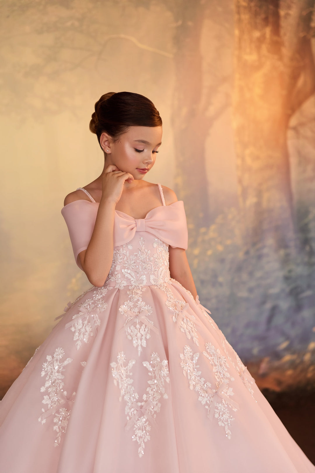 Pentelei 3918 Off-Shoulder Bow Sweetheart Kids Ball Gown