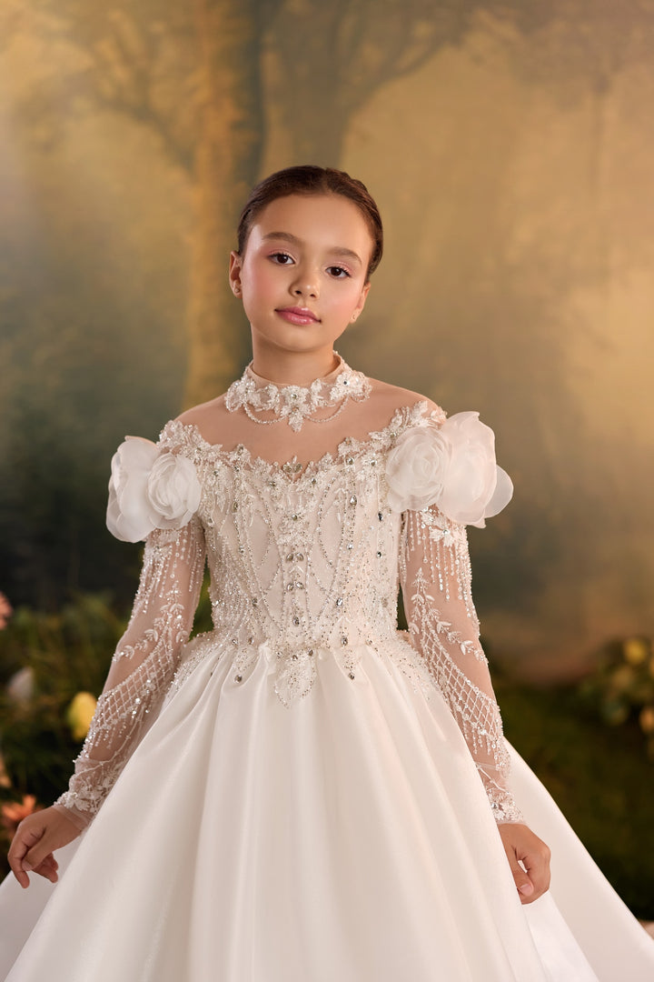 Pentelei 3922 Jeweled Lattice Rosette Kids Ball Gown