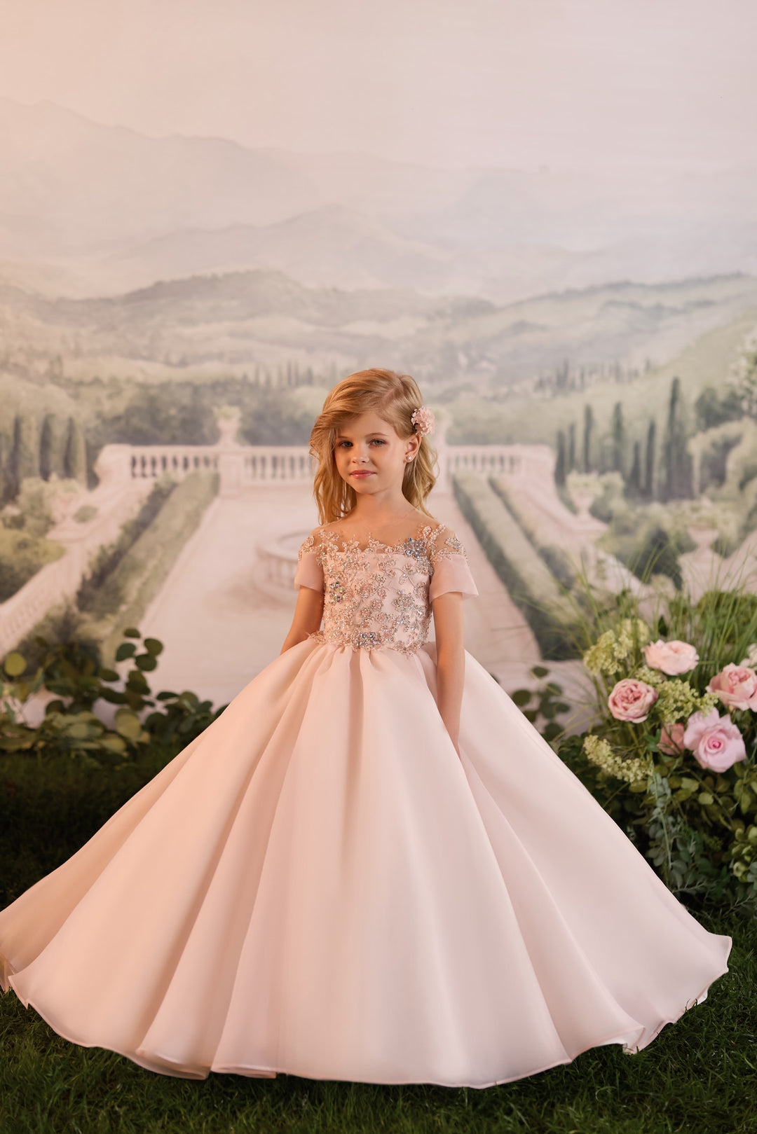 Pentelei 3923 Cape Sleeve Jeweled Collar Kids Ball Gown