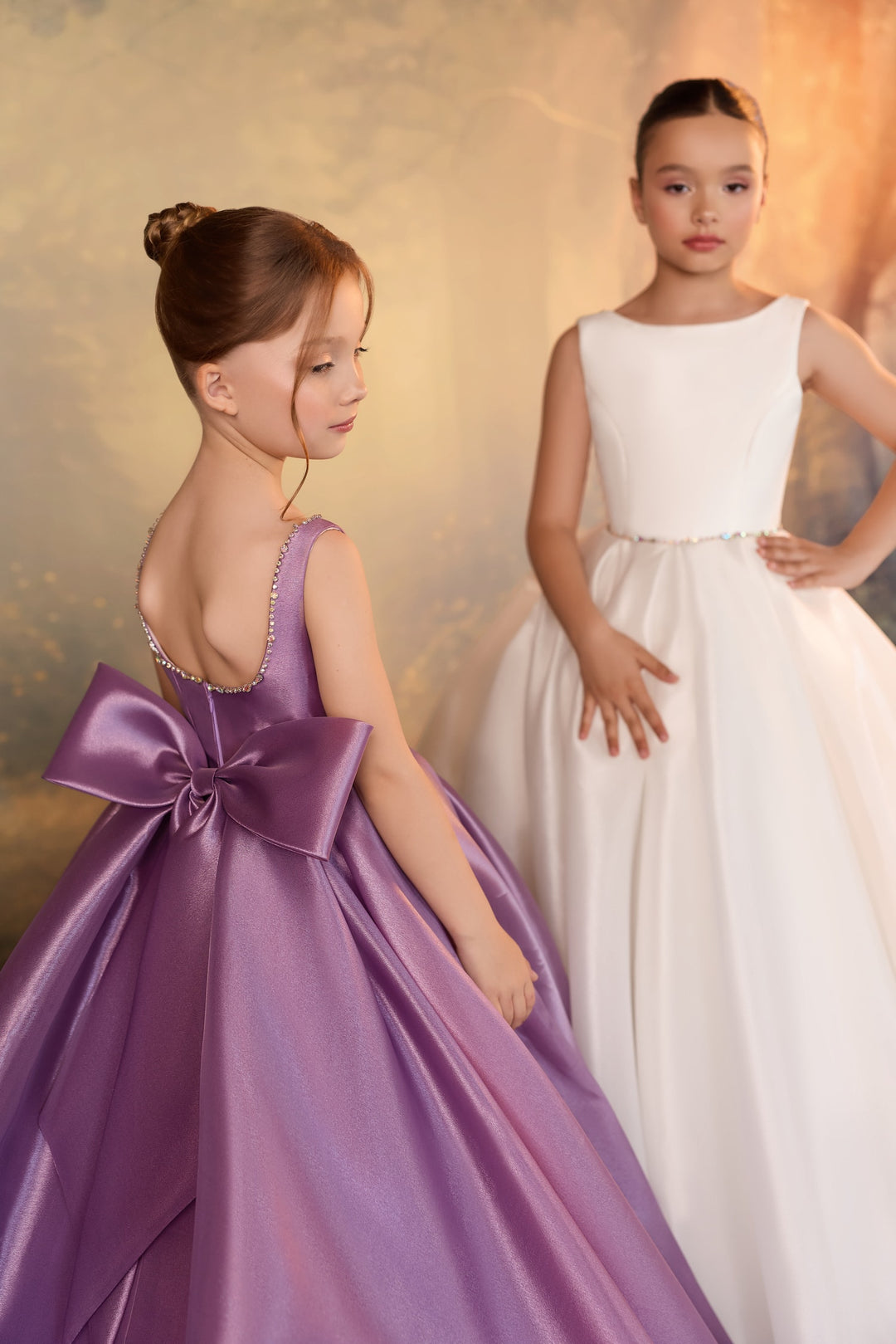 Pentelei 3936 Satin Ball Gown with Optional Crystal Cape Kids Dress