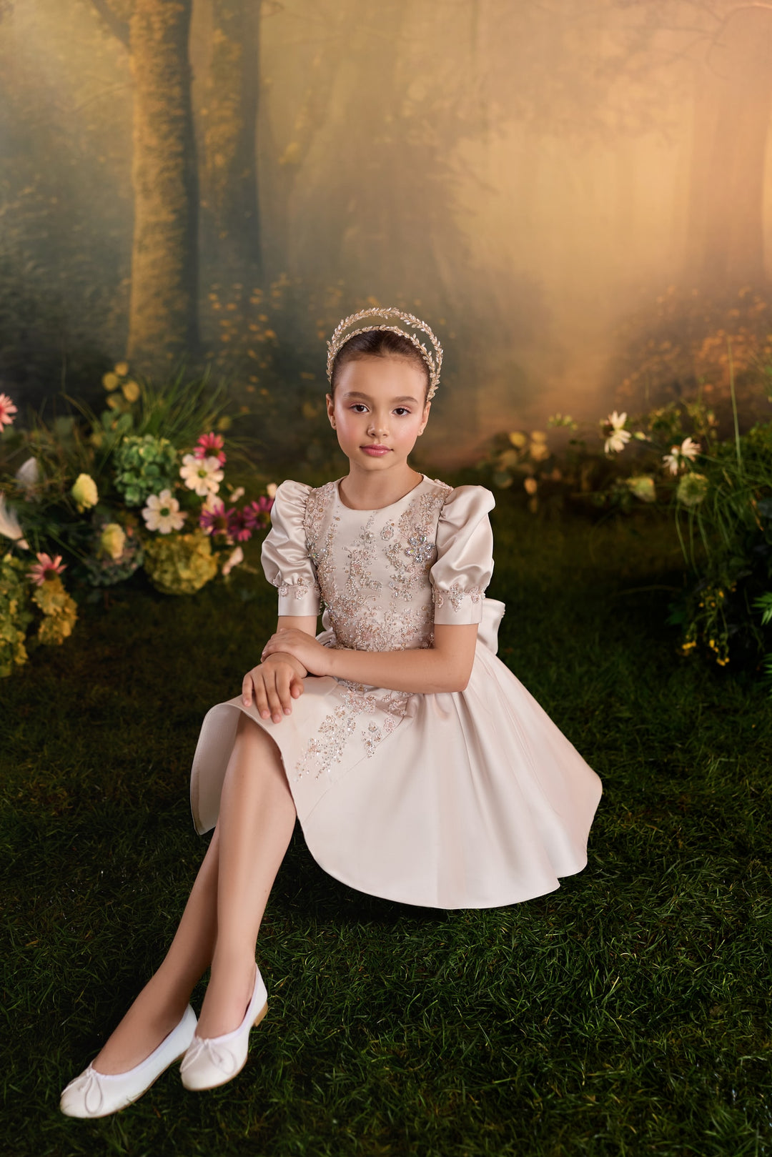 Pentelei 3941 Rhinestone Floral Embroidered Ball Gown Kids Dress