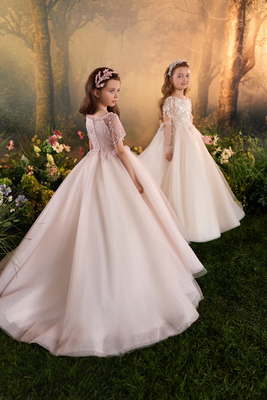 Pentelei 3943 Crystal Beaded Glitter Tulle Ball Gown Kids Dress