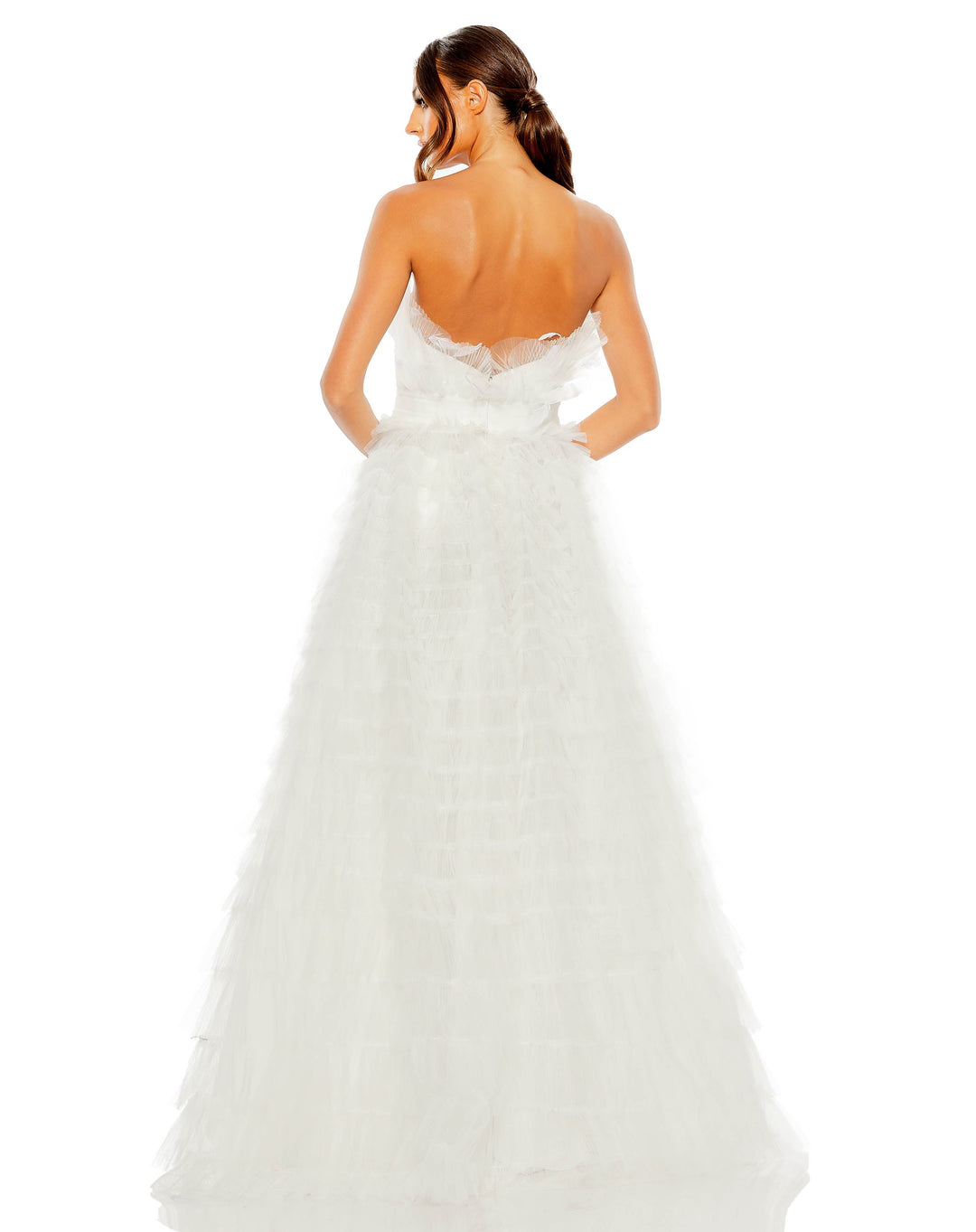 Strapless Ruffle Gown with Feathers - FOSTANI