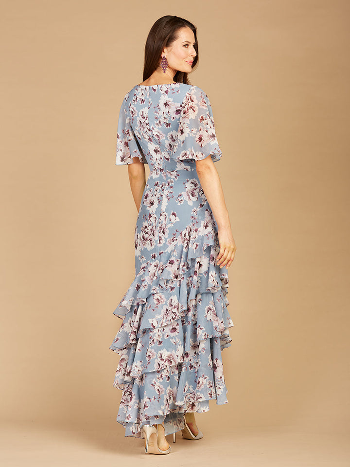 Lara 29246 - Cape Sleeve Print Dress - FOSTANI