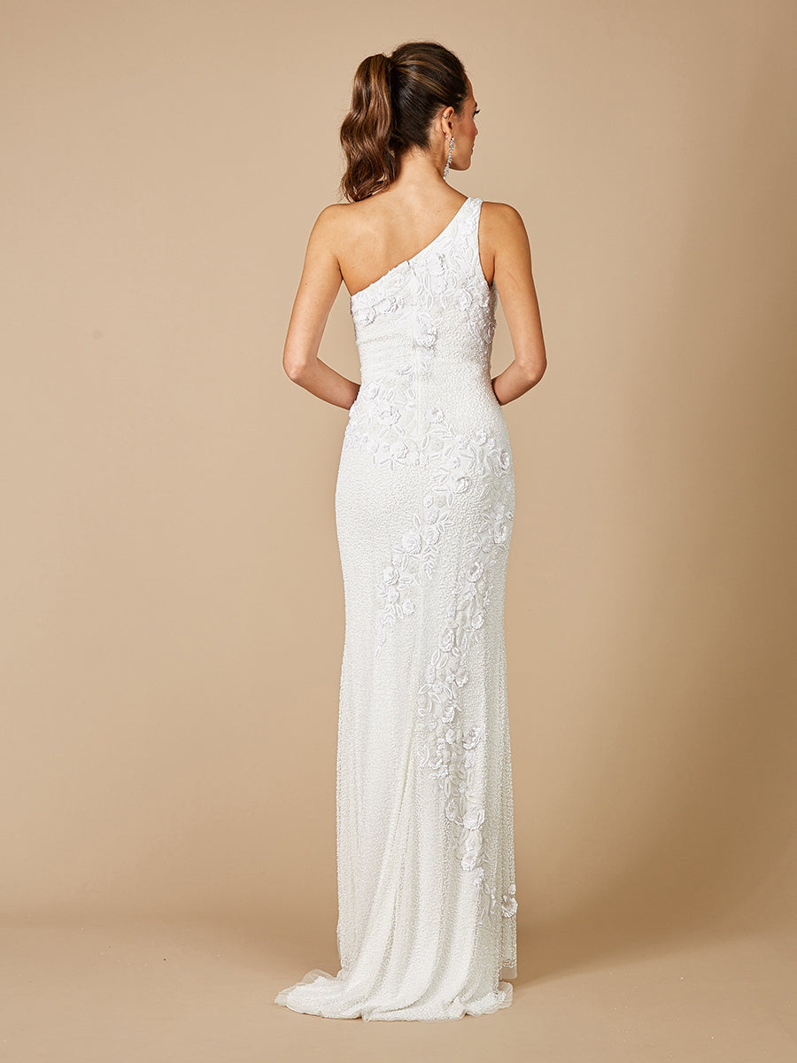 Lara Fleur One Shoulder Floral Beaded Wedding Gown - FOSTANI