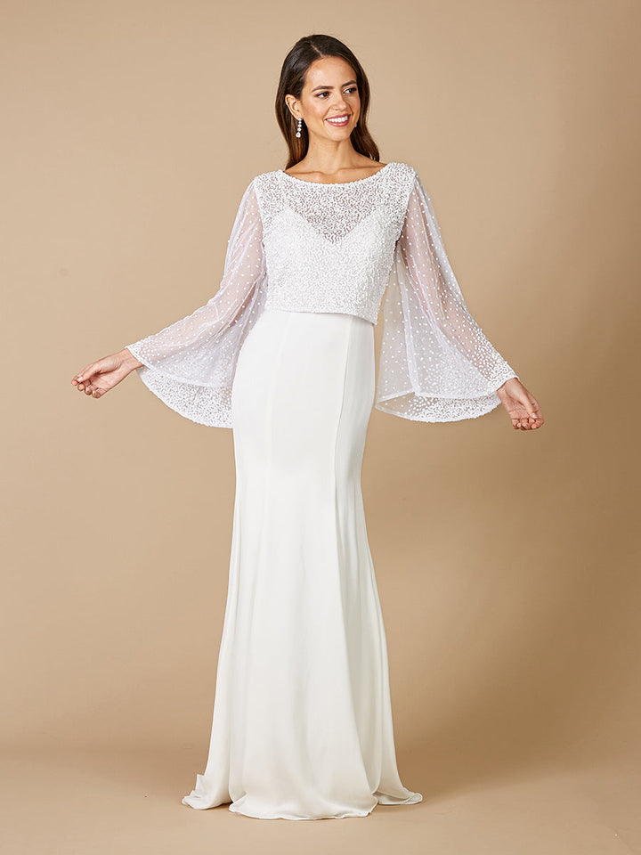 Lara Grace Beaded Long Sleeve Bridal Capelet Top - FOSTANI