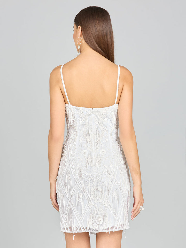 Lara 51132 - Spaghetti Strap Fringe Bridal Cocktail - FOSTANI