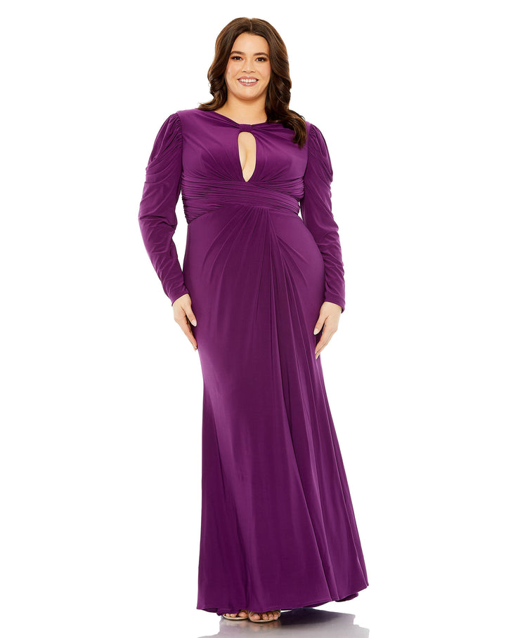 Princess Long Sleeve Keyhole Neck Jersey Gown - FOSTANI