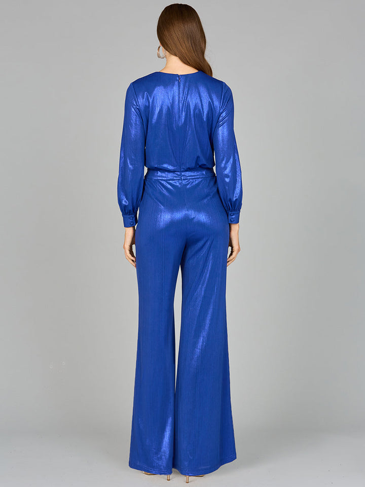 Lara 8121 - Metallic Shimmer Jumpsuit with Pockets - FOSTANI