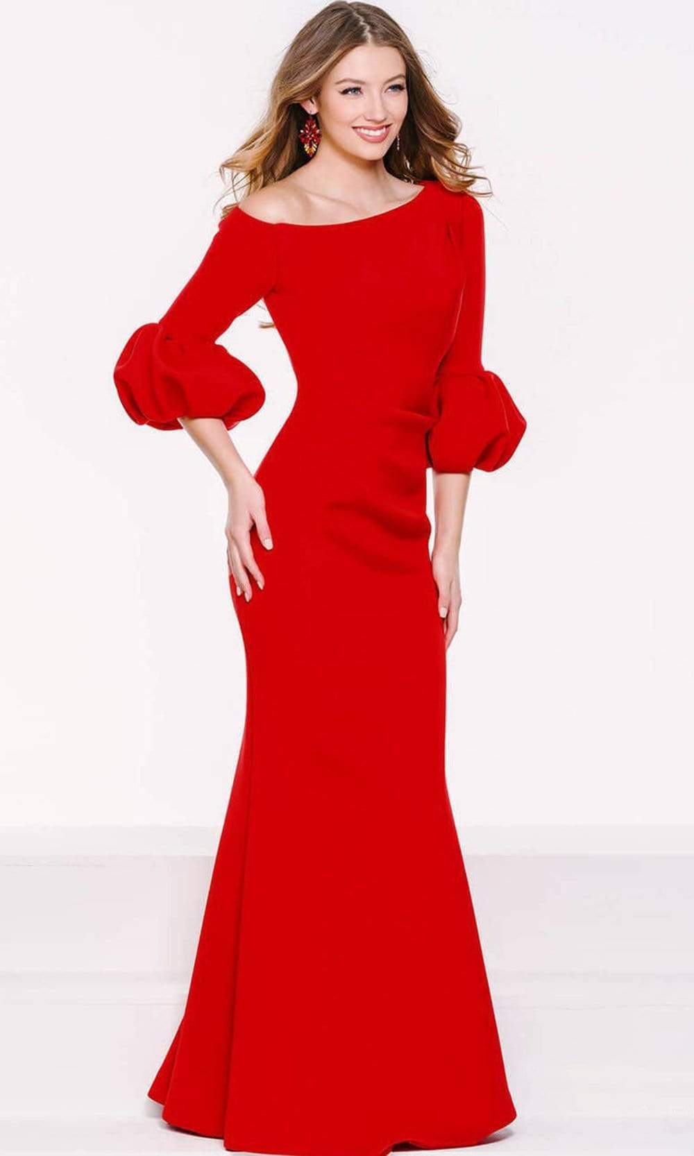 Jovani - 39739 Asymmetrical Pleat Detailed Trumpet Gown - FOSTANI