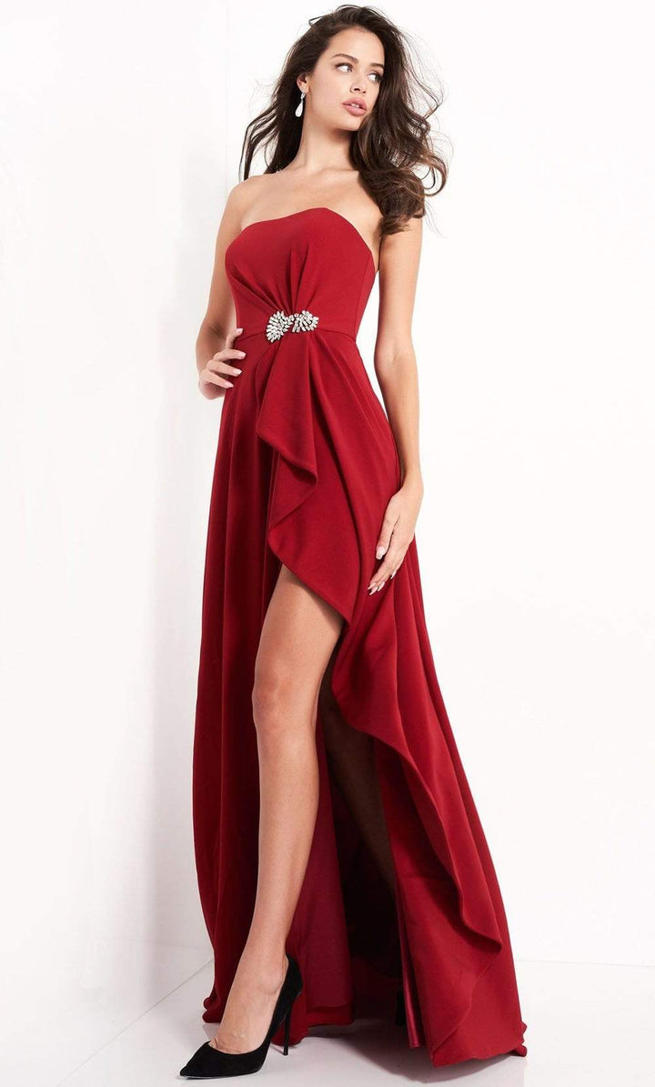 Jovani - 4517 Strapless Jewel Accent High Slit A-Line Evening Dress - FOSTANI