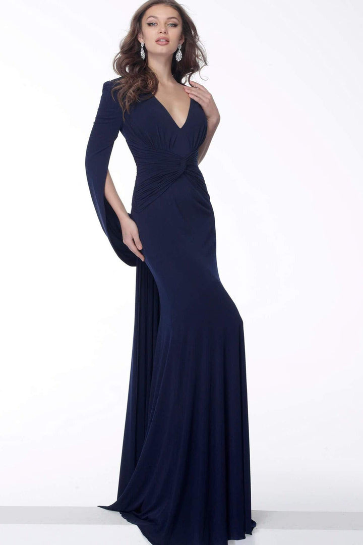 Jovani - 63851 Stretch Jersey Plunging V-Neck Trumpet Dress - FOSTANI