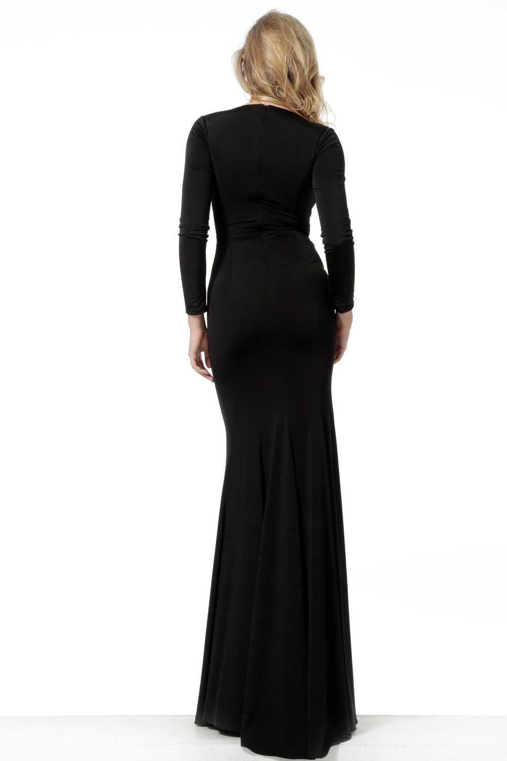 Jovani - 64983 Plunging Neckline Long Sleeve Fitted Dress - FOSTANI